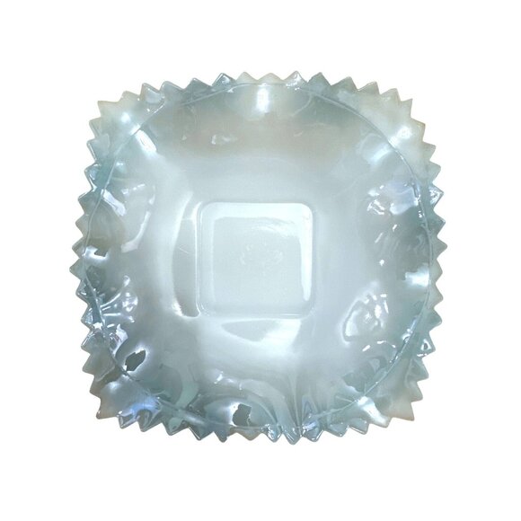 TWO Vintage Indiana Glass Opaque Blue Diamond Point Iridescent Milk Glass Dish - Picture 2 of 6